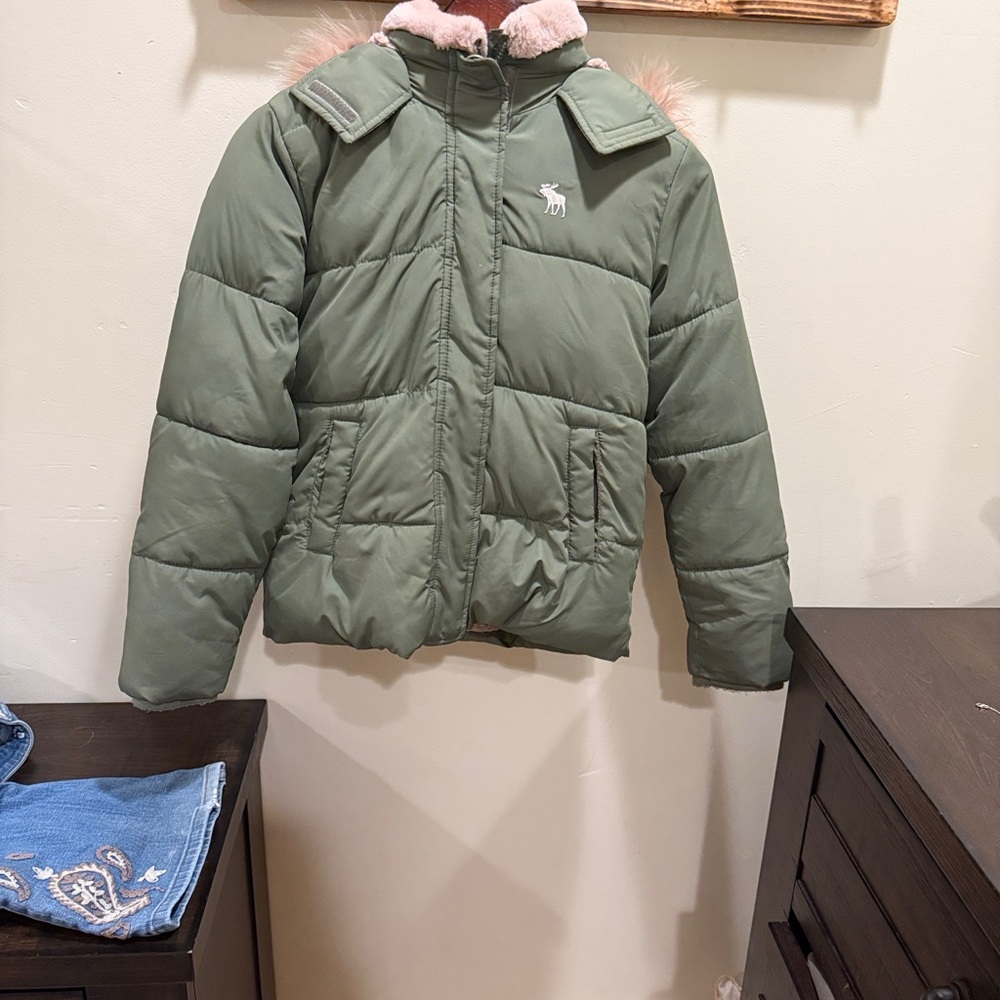 Abercrombie Kids Olive Jacket with Pink Lining
